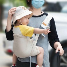 新品 抱娃神器解放雙手嬰兒揹帶輕便坐凳抱式腰凳多功能外出四季通用款 副廠商品, 米白色