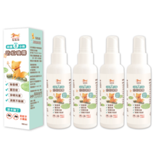 點點狐防蚊噴霧，無香精/蠶豆症適用/孕婦兒童可用/清爽不黏膩，長效防蚊，戶外防蚊必備, 4個, 100ml