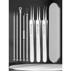 오브제이스 여드름 피지 압출기 블랙헤드 제거기 핀셋 큐렛 8종 세트, 1세트, 네오 실버