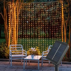호환 LED 태양 커튼 요정 조명 문자열 야외 전망대 웨딩 파티 정원 마당 폭포 화환 램프 크리스마스 장식, 02 Warm Light, 01 Solar-3x3M 300LEDs, 1개