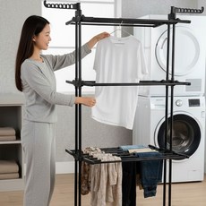 YULIFE 빨래건조대 4단 대형 접이식 튼튼한 이동식 빨래 건조대, 다크블랙