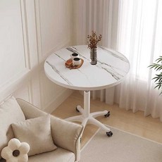 2인용 이동식 원룸 높이조절 높이조절 테이블 식탁 원형 바퀴형화이트대리석60, 받침형 블랙 대리석 60