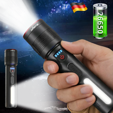 Eclairex 초강력 led 손전등 독일 야외 방수 장시간 항속 줌 후레쉬 대용량 전지 휴대용 손전등, 블랙, 1개