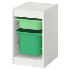 이케아 트로파스트 2단수납장+수납함세트, 화이트/라이트그린 브라이트그린, 1세트