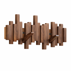 實木掛衣架 壁掛式衣帽架 免打孔掛鉤 臥室玄關入戶置物架 鋼琴鍵設計, 胡桃色, 1個