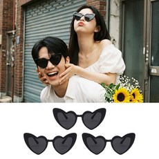 키치셀럽 인싸 하트 선글라스 세트 생일 우정파티 여행 브라이덜샤워 포토소품 필수템, 3개, 블랙