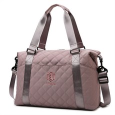 SAM 臺灣現貨 加厚運動手提包 運動健身包 旅行行李袋 大容量 可掛行李箱, 2024升級款-淺豆沙色, 1個