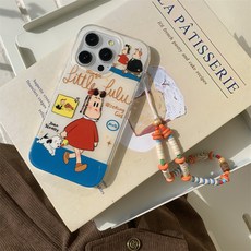 ins日韩油画露露小狗适用iPhone17苹果16ProMax/15手机壳14带链条, 1件, 油画露露小狗 单壳:苹果15Pro