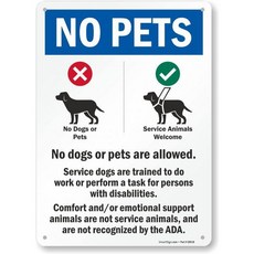 SmartSign 14 x 10 인치 \"반려동물 금지 - 개 또는 반려동물 출입 금지 서비스 동물이 아닌 안락/정서적 지원 동물...\" 금속 표지판 40밀 라미네이트 방청, 14x10 inches