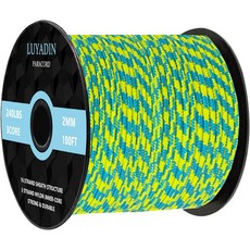 루야딘 파라코드 240파운드 - 직경 2mm 유틸리티 코드 3 가닥 낙하산 스풀 100피트 200피트 캠핑 하이킹 낚시 야외 및 DIY용, Cyan Green Camo, 100 ft, 1개