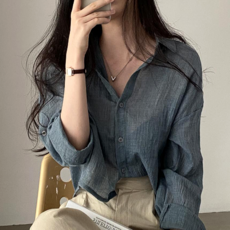 러빈클로젯 여성 시스루 블라우스 여름 루즈핏 셔츠 얇은 긴팔 데일리