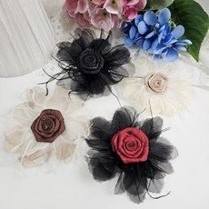 깃털 쉬폰 장미 플라워 코사지 브로치 의류 가방 모자 diy 재료, 1개, 블랙장미