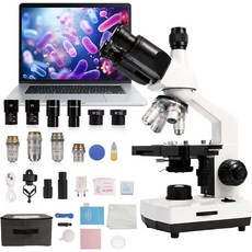 성인 및 학생용 SWIFT 삼안 현미경 40X-5000X 연구 등급 2MP 카메라 휴대용 케이스 휴대폰 어댑터 키트 - 금속 본체