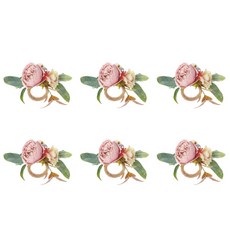 6 개의 가짜 꽃 냅킨 링 다양한 행사를위한 섬세한 테이블 장식 팩, 가득 찬 오스틴 로즈