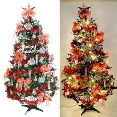 台灣製 10尺 聖誕樹含配件組，附LED燈及控制器，多款可選, 銀雪花紅系配件,100燈LED燈6串(暖白光)