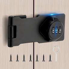 TOKCKYBL 조합 코드가 있는 키리스 캐비닛 잠금 장치 - 서랍용 3자리 암호 걸쇠 래치 장치 이중 옷장 문 및 양면 문(화이트 11.4cm(4.5인치) 4팩) 380, 1팩, 블랙