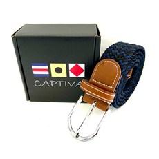 [관부가세포함] 남성용 벨트 브레이디드 스트레치 직물 다양한 색상 청바지 골프 바지 1 3/8\", Black and Navy, 1개