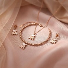 로즈골드 써지컬 테디베어 목걸이 귀걸이 팔찌 3종세트 주얼리