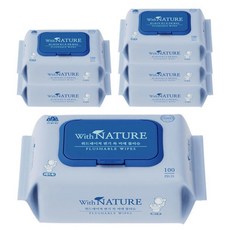 위드네이쳐 변기 쏙 비데 물티슈 100매 6팩 600매) 프리미엄 텐셀 천연 펄프 함유 영유아 사용가능, 6박스, 70g