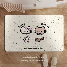 현관 발매트 화장실 입구 욕실 발매트 규조토 미끄럼 방지 매트, 브라운화이트 고양이, 1개