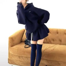 봄가을 여성 오버핏 후드티 미니플레어 스커트 세트 캐주얼 룩 데일리 코디용
