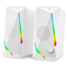 Redragon GS510 RGB 데스크탑 스피커 2.0 채널 PC 컴퓨터 4가지 다채로운 LED 백라이트 모드 향상된 베이스 및 쉬운 액세스 볼륨 컨트롤 USB 전원 3, White