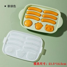 寶寶輔食模具 食品級硅膠 卡通香腸米糕蒸糕模具, 1個, 送蓋混合香腸小熊綠2,單模具, 綠, 蓋