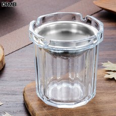 DFMEI 創意菸灰缸家用不鏽鋼漏斗防飛灰帶蓋辦公室菸缸個性防風時尚煙盅, 1個, 透明色+銀色漏斗:如圖