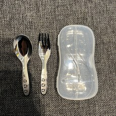 QDAD 316不鏽鋼兒童叉匙 短柄兒童吃飯湯匙叉子 便攜式環保餐具組 幼兒園國小低年級餐具, 兔子316叉匙+收納盒, 1個, 單品
