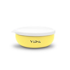 VIIDA Souffle 抗菌不鏽鋼兒童餐碗 黃色 430ml 附食品級矽膠蓋, 黃, 1個