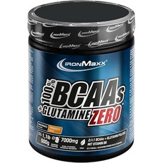 IronMaxx 100 BCAA + 글루타민 제로 오렌지 500g 파우더 고용량 - 비건 및 무설탕 아미노산 비타민 B6 포함 1회 제공량당 6000mg BCAA와 1000mg, 1개