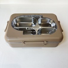 韓式大容量四格飯盒不鏽鋼可加熱便當盒上班族學生午餐盒, 1個, 咖色, 如圖