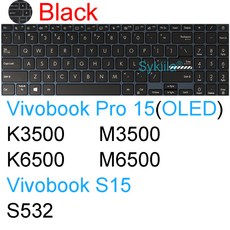 2021 ASUS Vivobook Pro 15 용 15.6 인치 노트북 실리콘 키보드 커버 피부 보호 필름 방진 OLED K3500, 08 Black