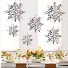 銅板屋 聖誕節立體雪花掛飾 (送氣球) 耶誕櫥窗掛飾 拉旗裝飾 吊飾 掛旗佈置 拉花, 1.珠光白色6片組, 1個