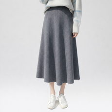 A라인 플레어 밴딩 니트 롱 스커트 치마