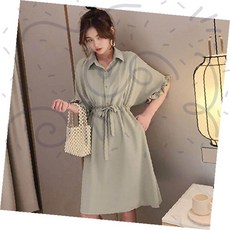 임산부 수유 카라 셔츠 원피스 민트 프릴소매 허리밴딩 체형커버 반팔