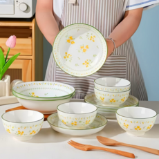 데이지 4인 식기세트 밥그릇 된장찌개그릇 전원풍 파스타 접시 [부모님 선물/홈파티 식기], 12개, 믹스 세트, 그린