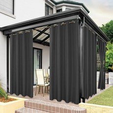 패널 야외 커튼 방수 외부 UV 보호 드레이프 개인 정보 파티오 베란다 Pergola 테라스 Polyster, W254 x H213cm, Grommet Top, Dark Grey