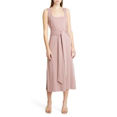 빈스 여성 스퀘어넥 사각넥 벨트 슬릿 트임 슬리브리스 나시 코튼 원피스 퍼플 (관부가세포함가)