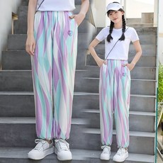 賣場優選童裝 女童長褲 防蚊褲女童防蚊褲夏季薄款兒童休閒運動套裝冰絲2025新款女孩大童夏裝潮夏季新款