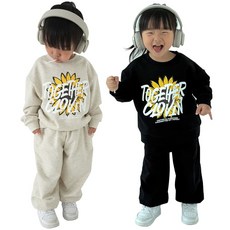 [100/110/120/130] 클로빈 키즈 해바라기 레터링 상하복 세트 여아 남아 아동복 오버핏 맨투맨 트레이닝복