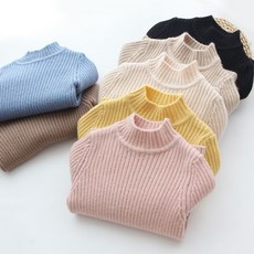 嘟嘟家女童毛衣2025秋冬款中大童針織衫，純色套頭加厚半高領上衣