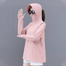 防曬外套女 冰絲涼感 輕薄透氣 速乾 遮陽 連帽外套 UPF50+, L(建議體重55-65公斤), 櫻花粉