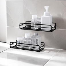 APOIO 무타공 2단 욕실 선반 물빠짐 수납 거치대, 블랙, 2개