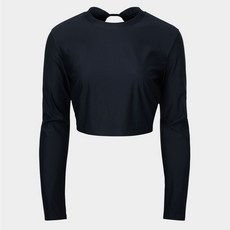 BARREL 航海風露背綁帶短版長袖泳裝上衣, 黑,095/L