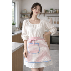 프리미엄 타올 스트라이프 허리앞치마 주방 카페 어린이집 미용실 수납주머니, 1개, 핑크