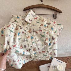 MIMIKIDS 兒童短袖襯衫 滿印狗狗