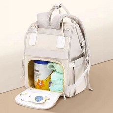 방수 원단 기저귀 가방 오픈형 기저귀 가방 물티슈 젖병 분유 백팩, 아이보리
