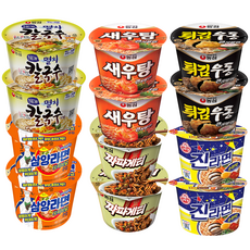 [안녕골목마켓] 큰*컵라면6종세트_멸치칼국수2개+새우탕2개+삼양라면2개+짜파게티2개+튀김우동2개+진라면순한맛2개 세트, 12개