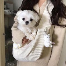 강아지 슬링백 중형견 띠 앞가방 산책가방 앞포대기, 아이보리 L, 1개